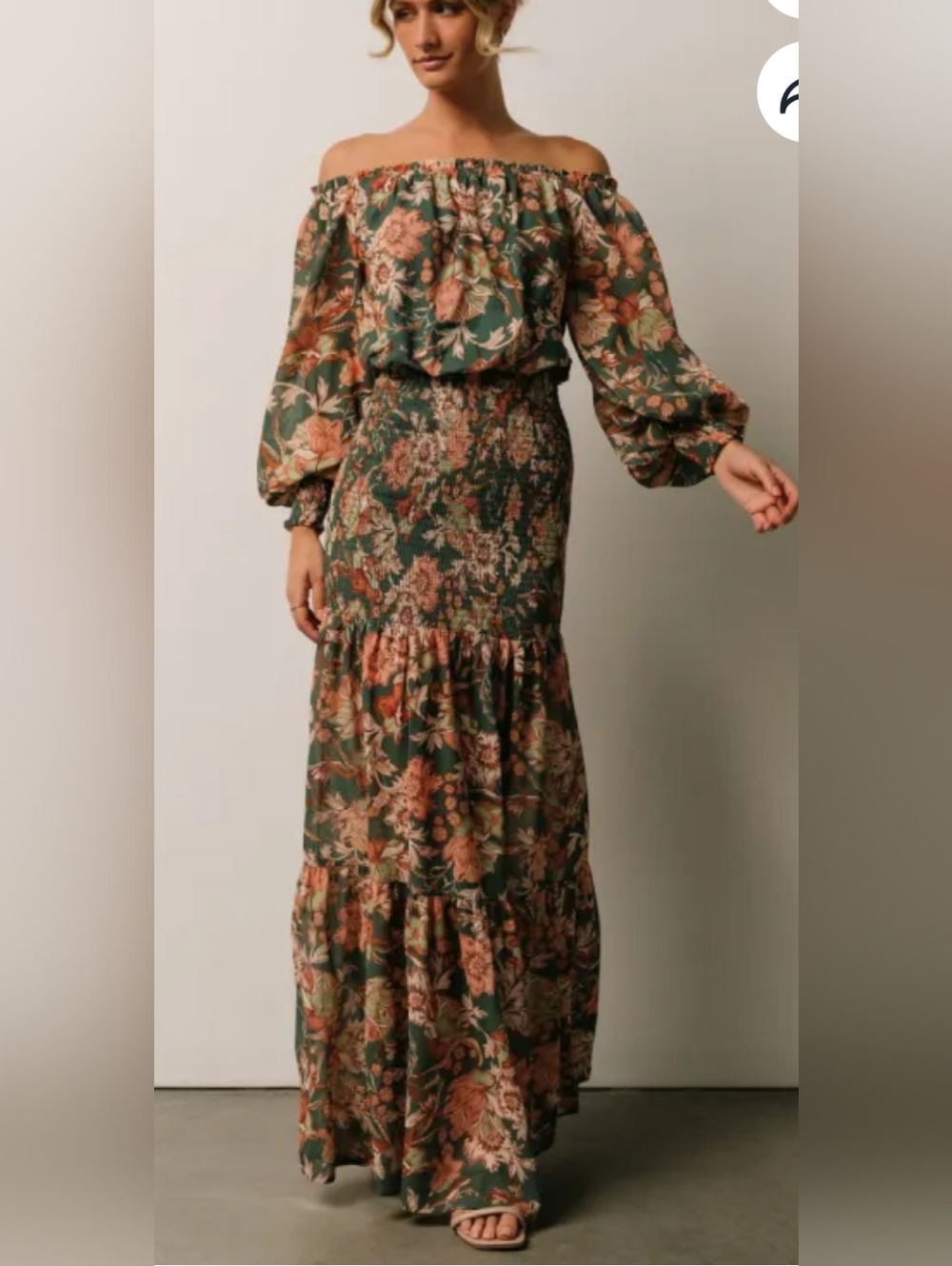 Flying Tomato Green Floral Maxi Dress with Peach Flowers NWOT